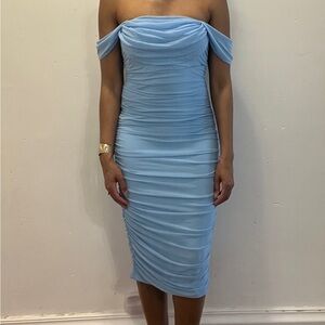 Off The Shoulder Ruched Bodycon Spring Midi Cocktail Dress
